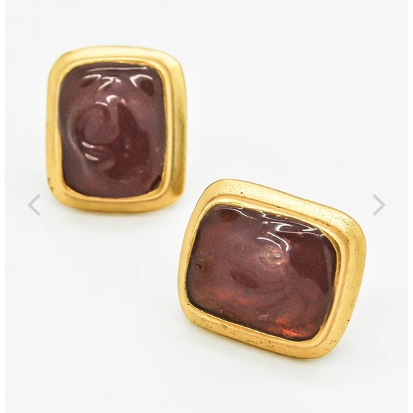 Yves Saint Laurent YSL Vintage Gold Clip On Resin Earrings France Haute Couture